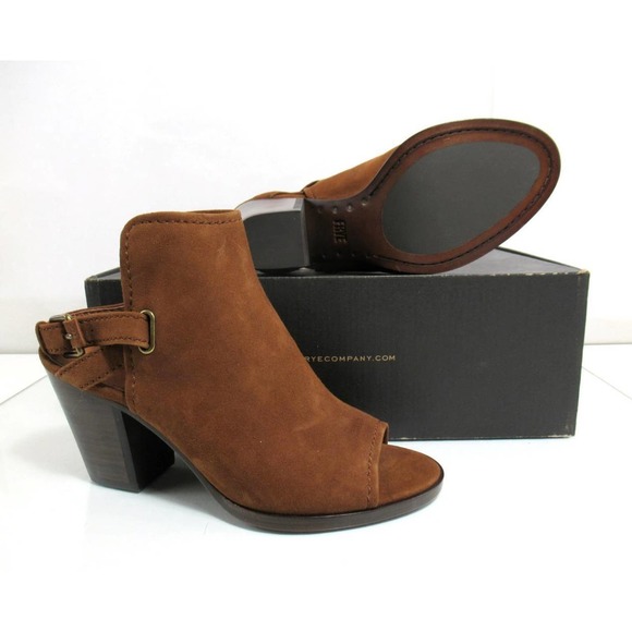 Frye Dani Shield Slingback Sandal Heels Open Toe Suede Wood Brown Size 9 - Picture 5 of 7